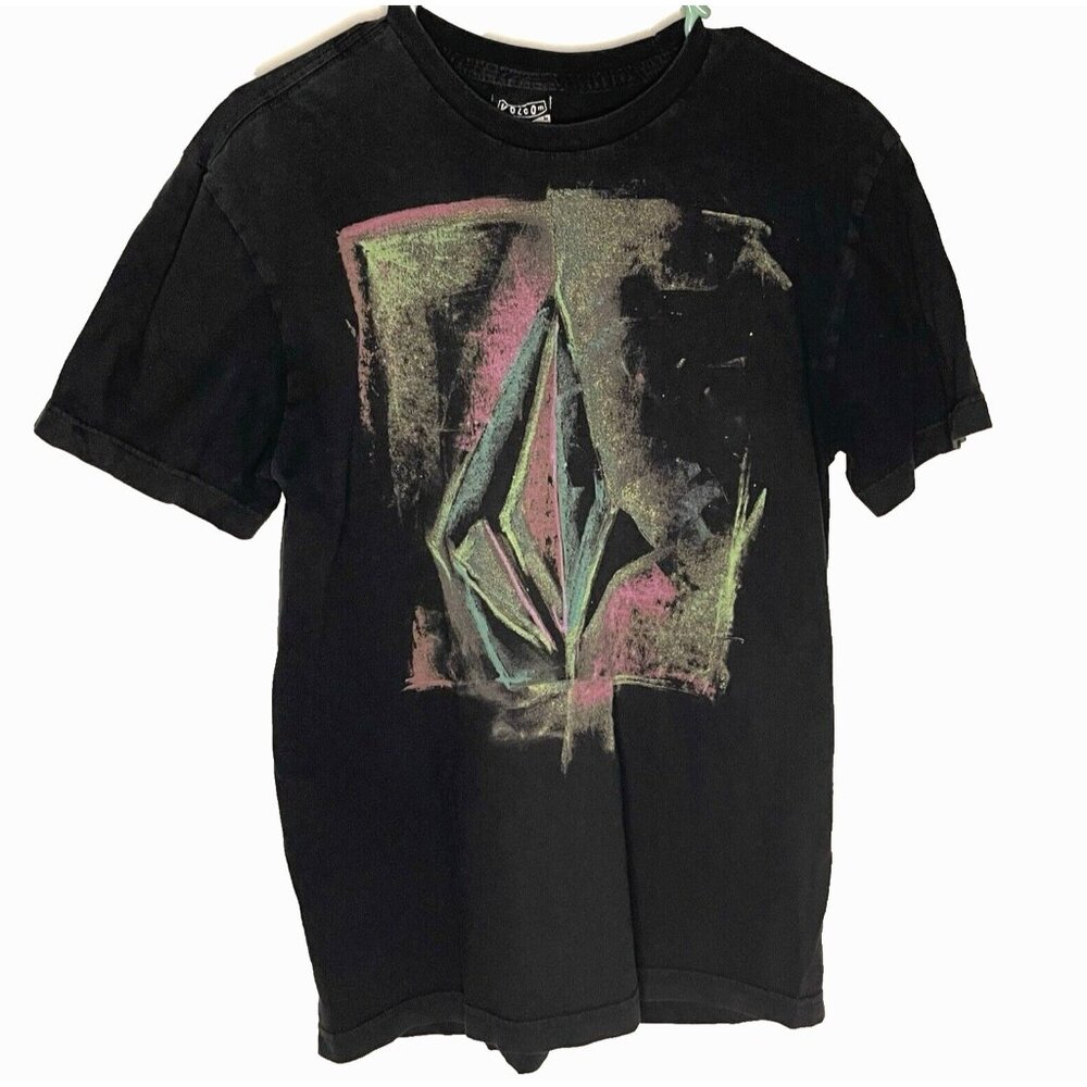 Volcom Mens sz M Black T Shirt Paint Chalk Graphic Short Sleeve Skateboarding